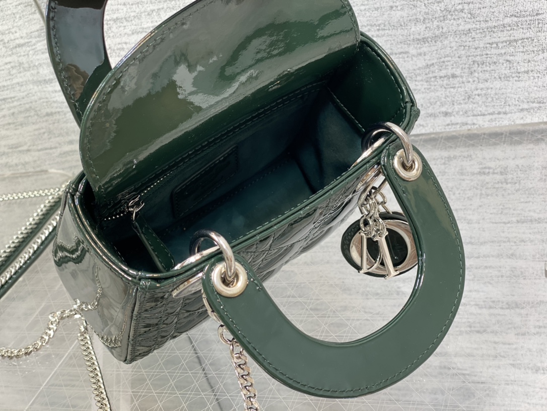 Mini Lady Dior Bag Dark Green Patent Cannage Calfskin